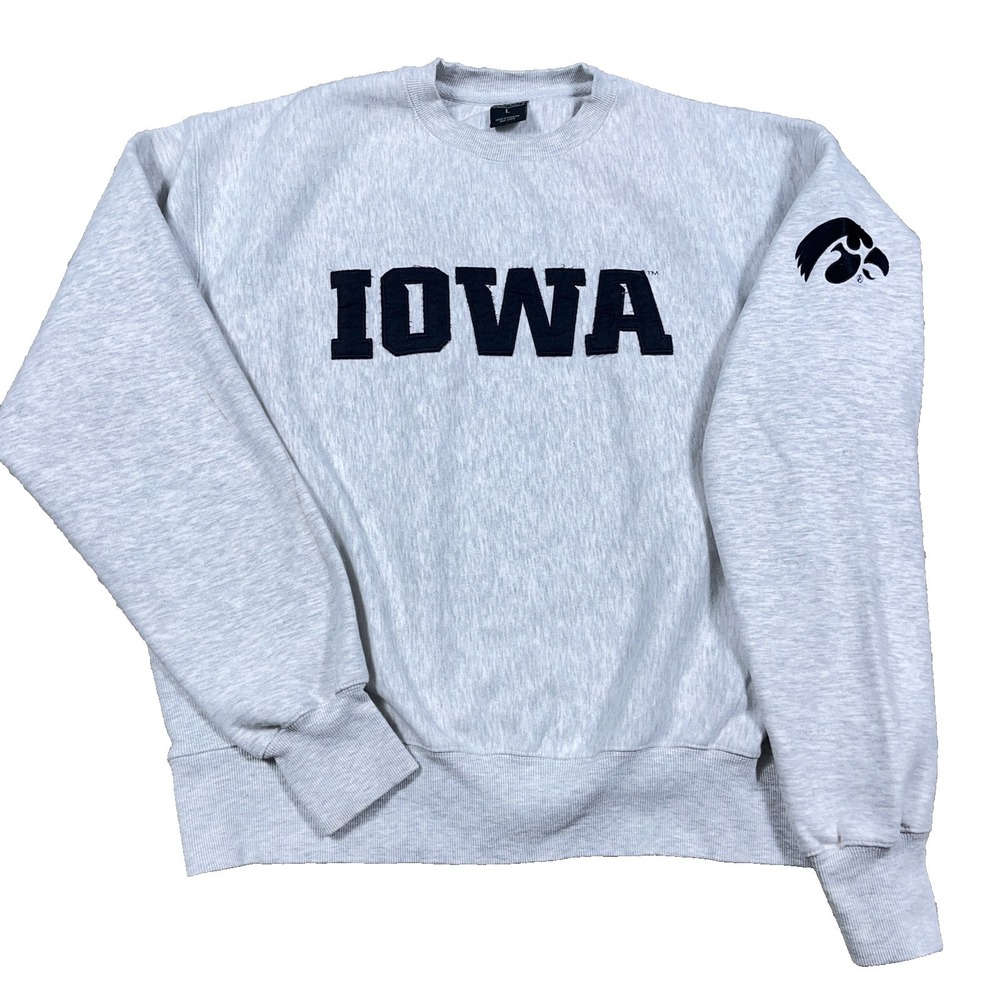 Vintage Iowa Hawkeyes Sweatshirt Men Large Gray Crewneck Y2K Heavy Heather Adult